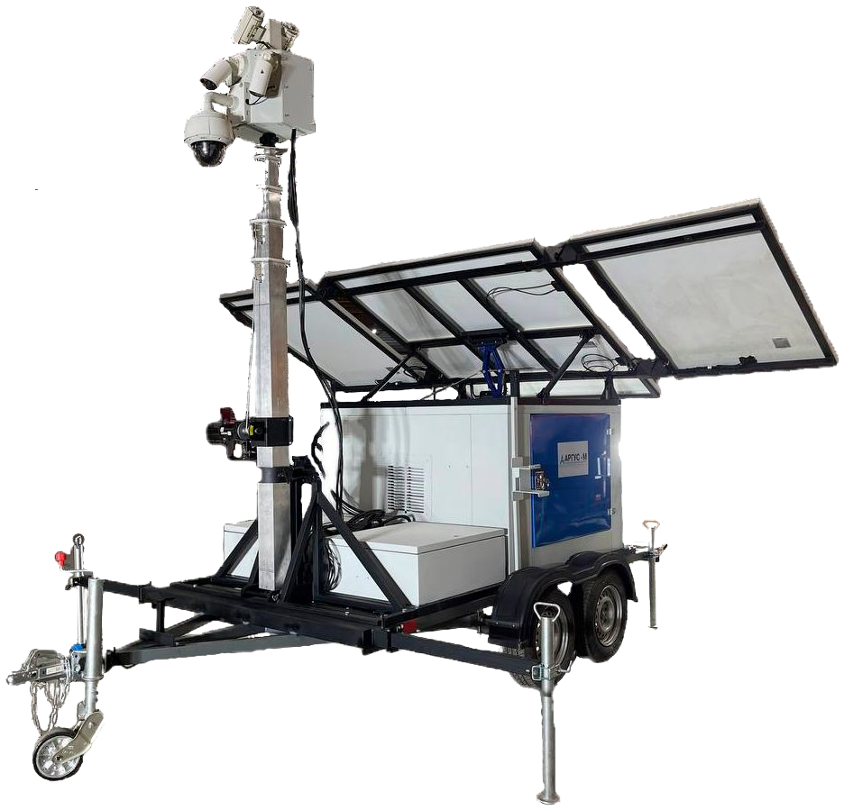 Гибридная автономная мобильная система видеонаблюдения с видеокамерой, солнечными панелями и дизельгенератором "Аргус Страж" optimal
