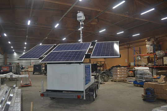 Гибридная автономная мобильная система видеонаблюдения с видеокамерой, солнечными панелями и дизельгенератором "Аргус Страж" max