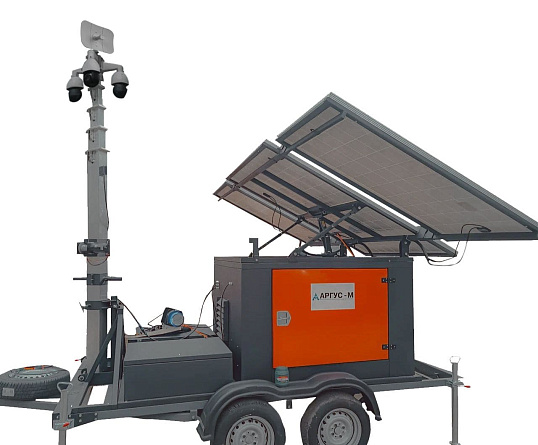 Гибридная автономная мобильная система видеонаблюдения с видеокамерой, солнечными панелями и дизельгенератором "Аргус Страж" optimal